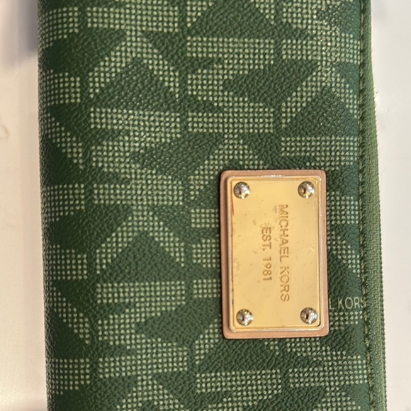 Michael Kors Forest Green Wallet with tan interior with Gold Accents - Picture 3 of 9